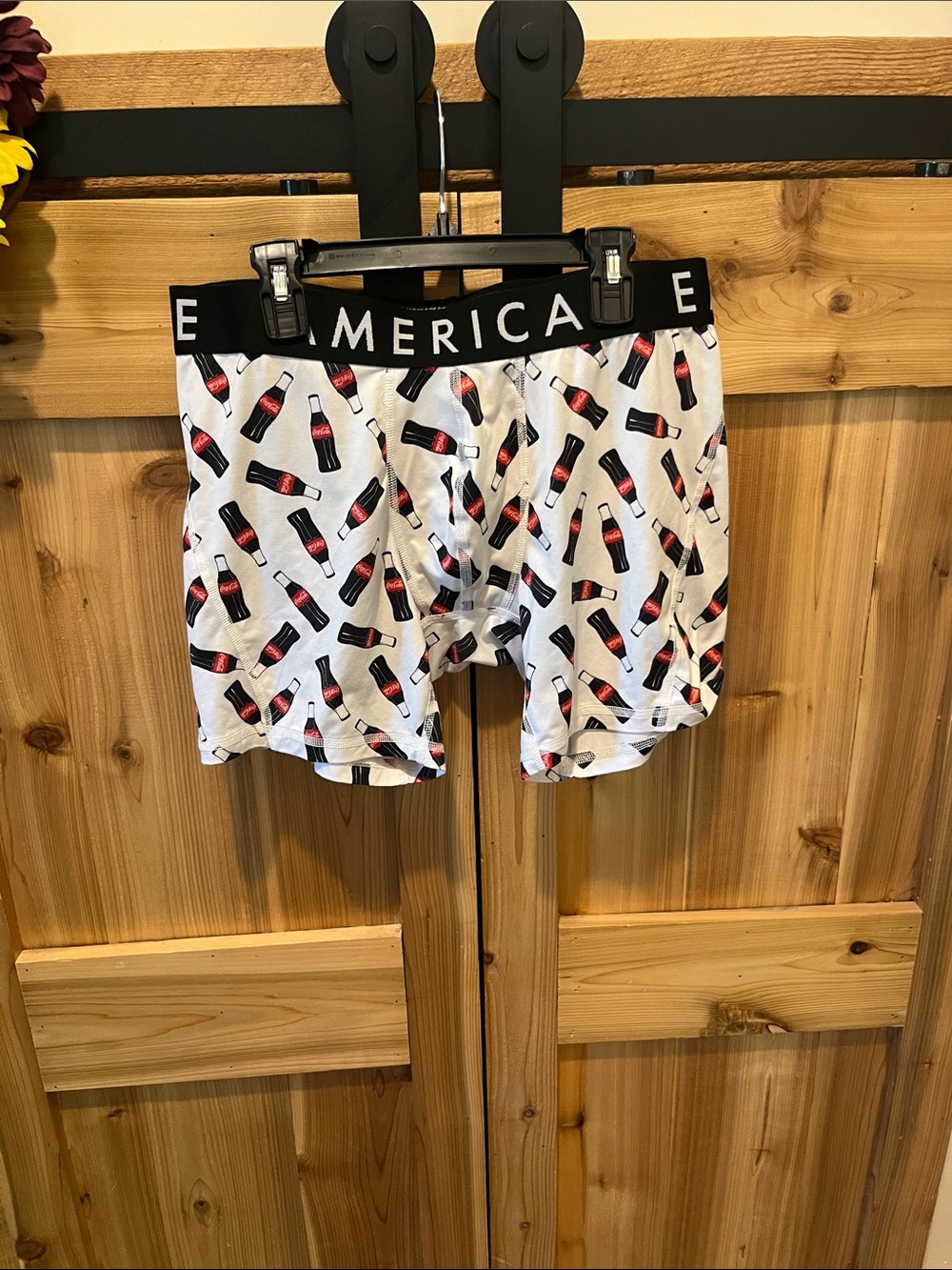 American Eagle Outfitters White Boxer Briefs with Black & Red Soda Bottle Print